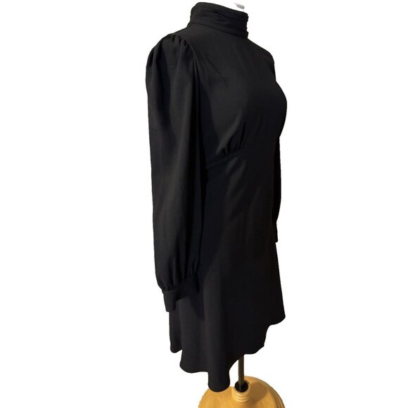 Adrianna Papell Dress 12 Black Mock Neck A Line Crepe Long Sleeve NEW - Picture 6 of 13